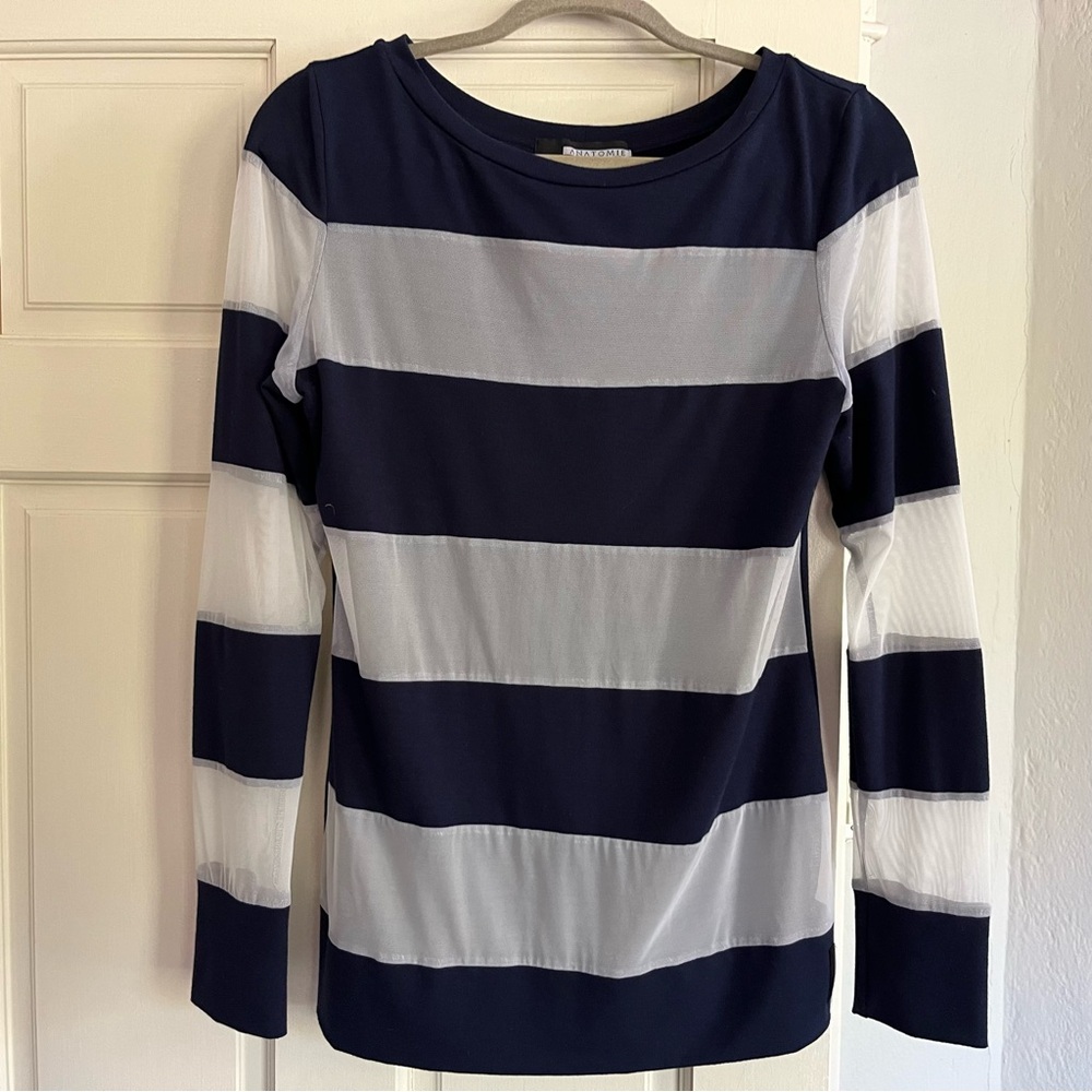 Anatomie Striped Long Sleeve Top in Navy and White